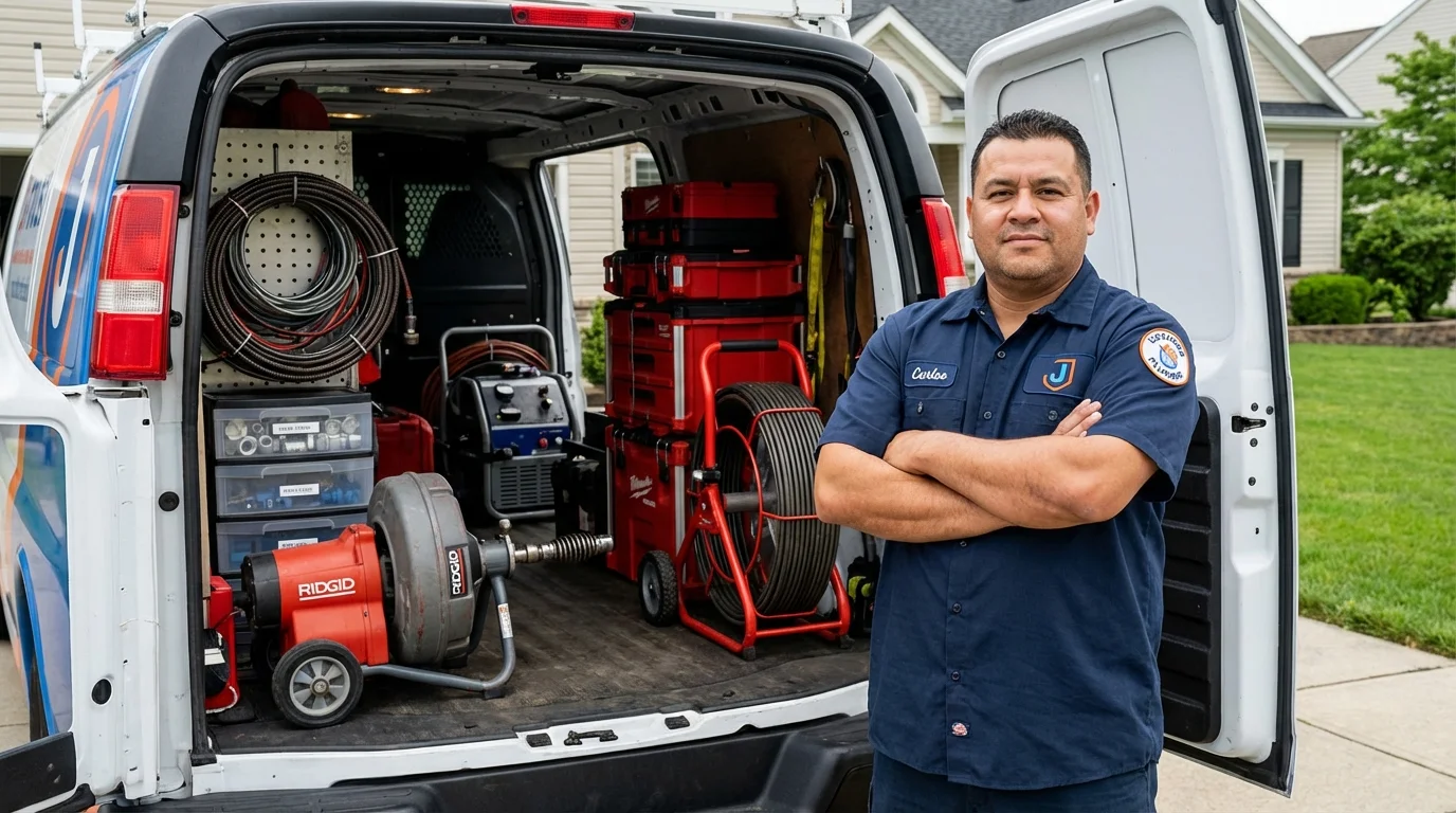 Professional drain cleaning equipment and Johns Plumbing LLC plumber in Lithopolis