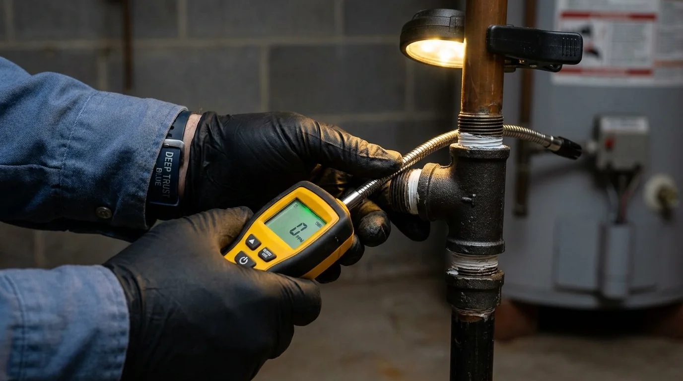 Gas leak detection with electronic sniffer by Johns Plumbing LLC in Lithopolis