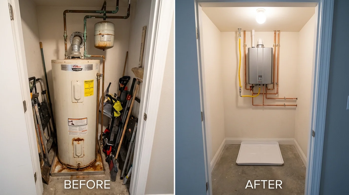 Tank water heater versus wall-mounted tankless unit comparison for Lithopolis, OH homeowners